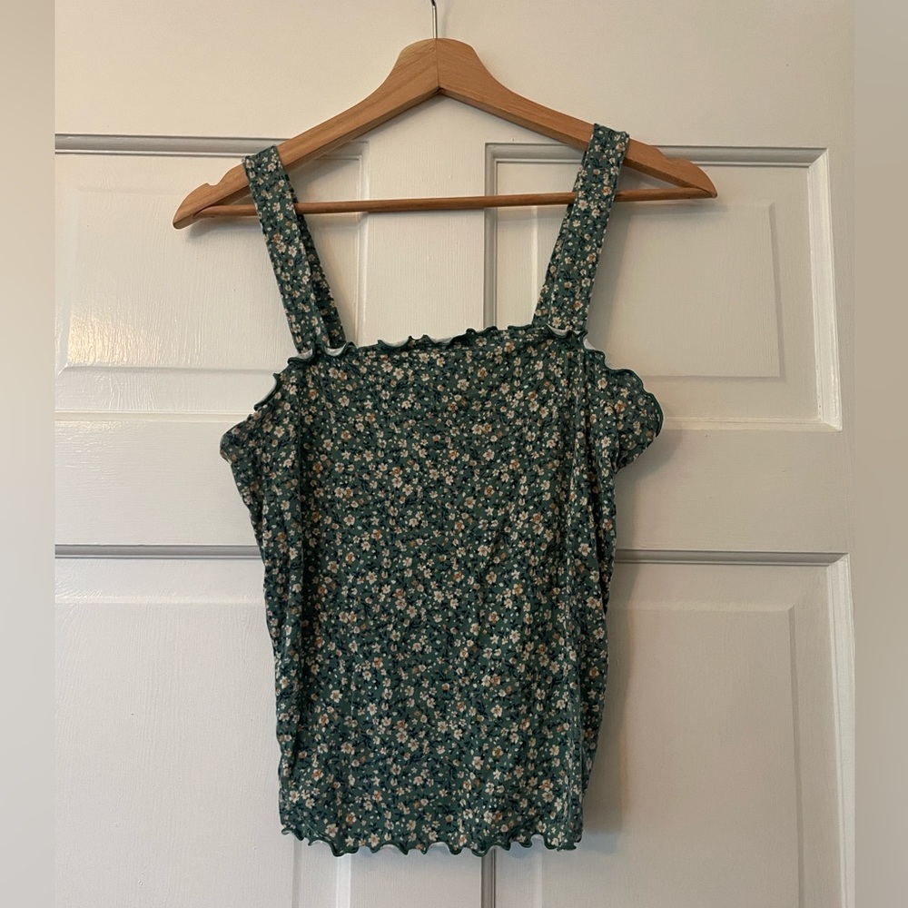 American Eagle Green Floral Crop Tank